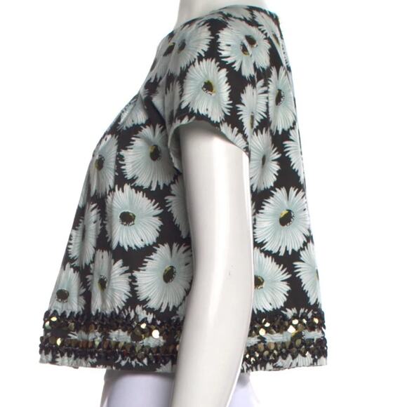 SUNO Women's Floral Printed Bateau Neckline Crop Top with Sequins Size 12 - Picture 2 of 11